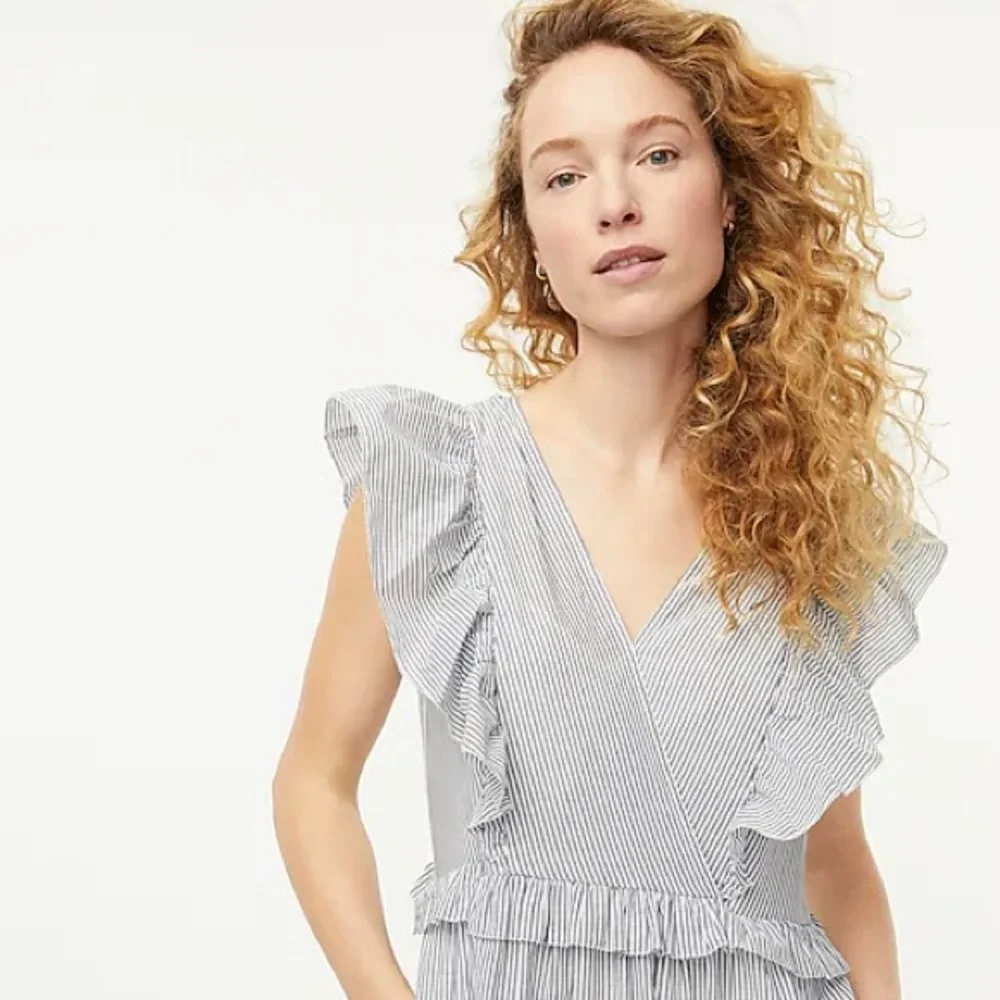 J.Crew Ruffle-sleeve cotton voile dress in stripe AX318
